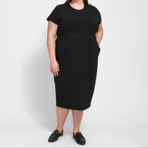 Universal Standard Black Short Sleeve Elle Ponte Knit Front Seam Midi Dress 2XS